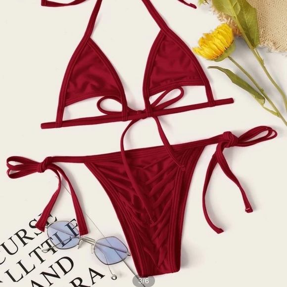 Red Cut out Bathing Suit - Picture 2 of 4
